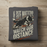 Load image into Gallery viewer, Folded t-shirt with a graphic of a border collie and text on a wooden surface
