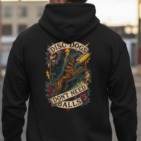 Load image into Gallery viewer, Person wearing a black hoodie with a graphic design and text on the back, standing in an urban setting.