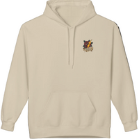 Load image into Gallery viewer, Beige hoodie with a logo on the chest against a white background
