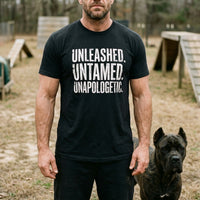 Load image into Gallery viewer, Unleased.  Untamed.  Unapologetic.  Dog Sport T-Shirt, High-Drive Dog Handler Apparel